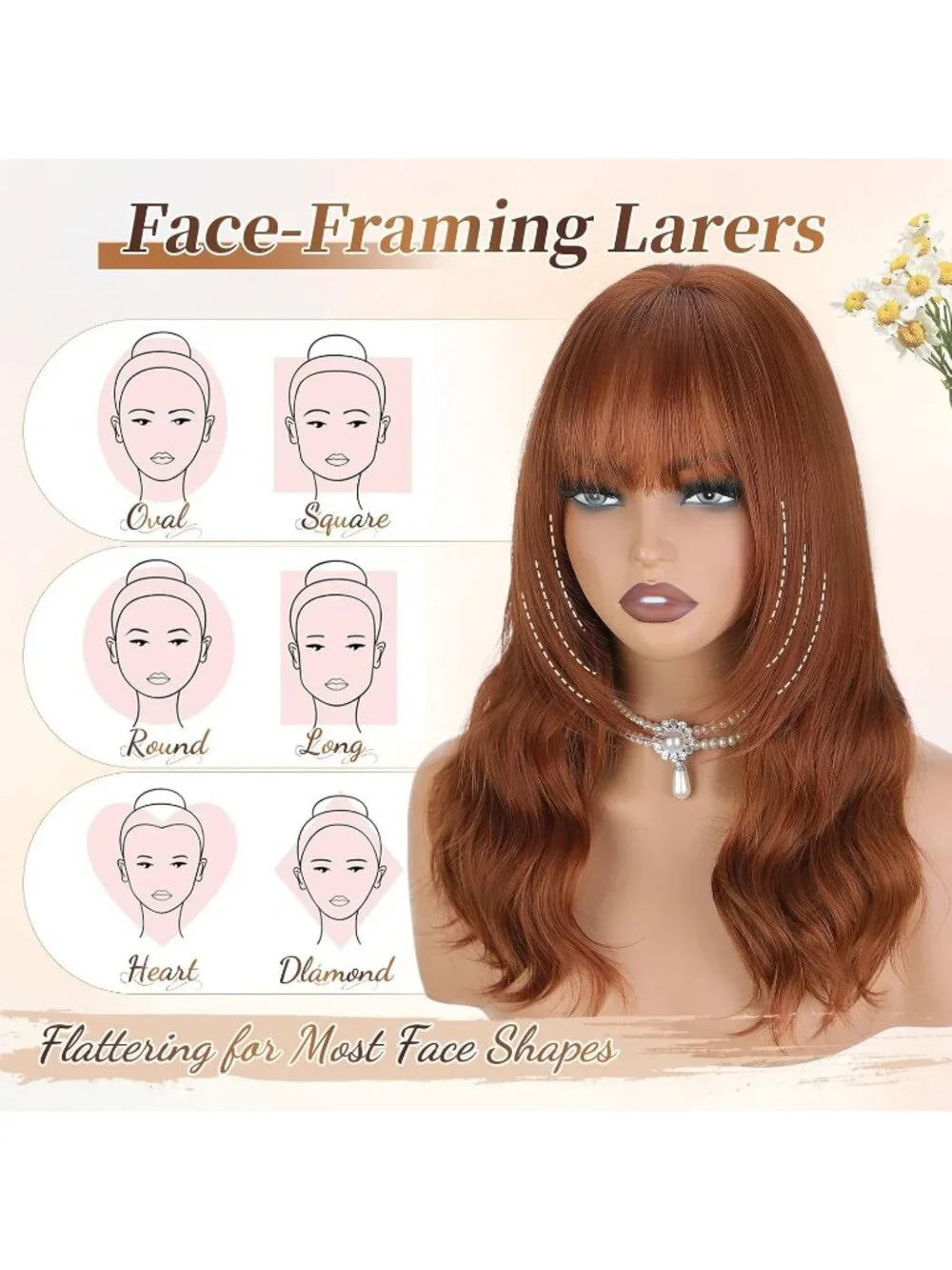Women's Ginger 18 Inch Natural Looking Synthetic Heat Resistant Wavy Wigs